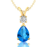 Swiss Blue Topaz Teardrop Pendant with Solitaire Diamond - GeumJewels