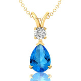 Swiss Blue Topaz Teardrop Pendant with Solitaire Diamond - GeumJewels