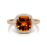 Halo Diamond Engagement Ring with Cushion Cut Citrine - GeumJewels