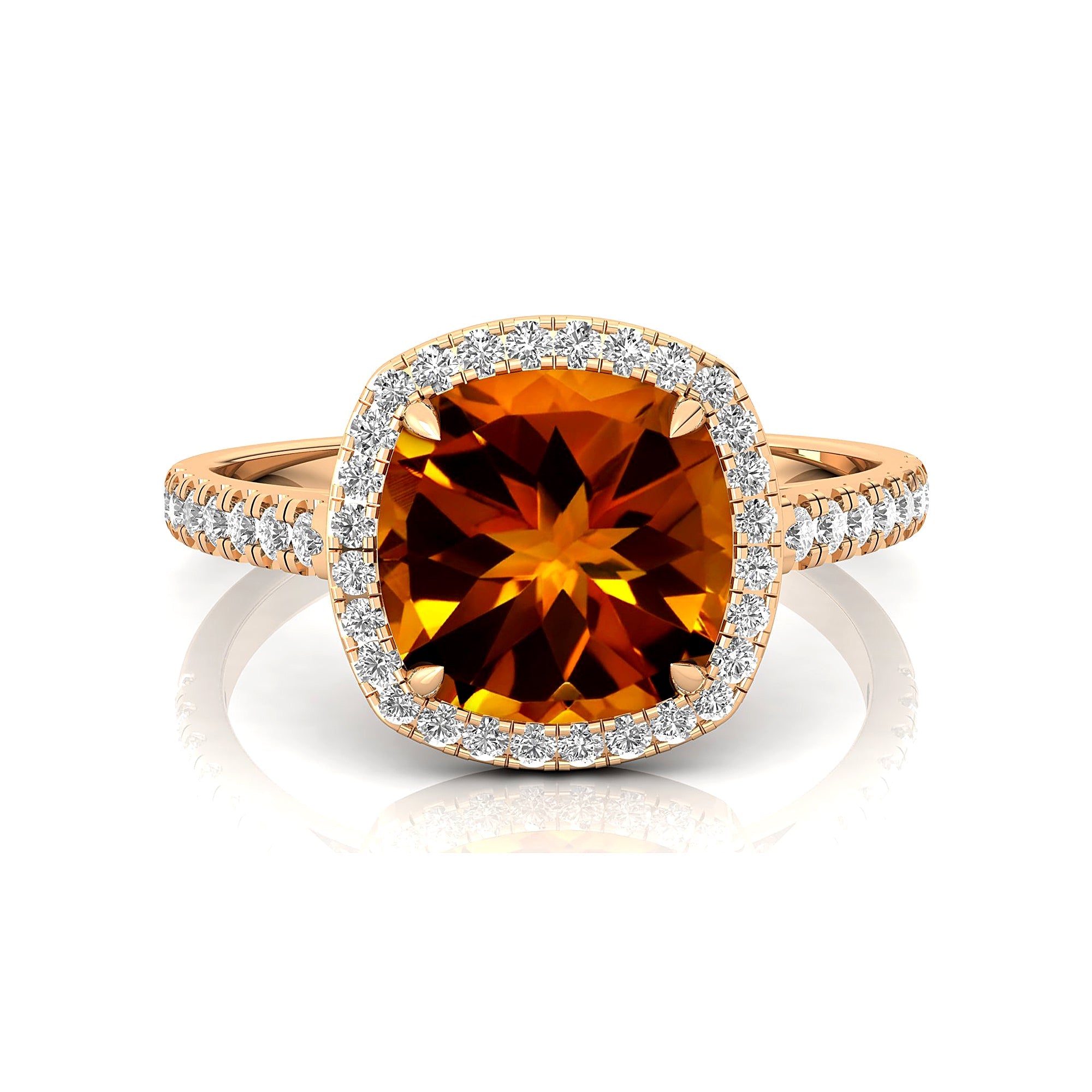 Halo Diamond Engagement Ring with Cushion Cut Citrine - GeumJewels