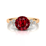 Trio Diamond Engagement Ring with Round Solitaire Garnet - GeumJewels
