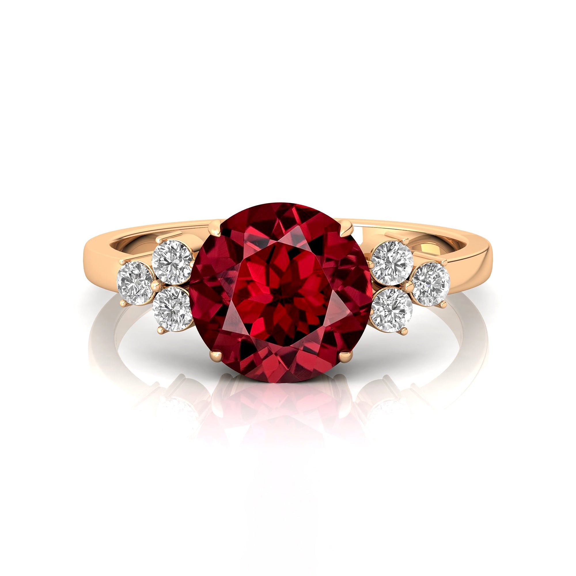 Trio Diamond Engagement Ring with Round Solitaire Garnet - GeumJewels