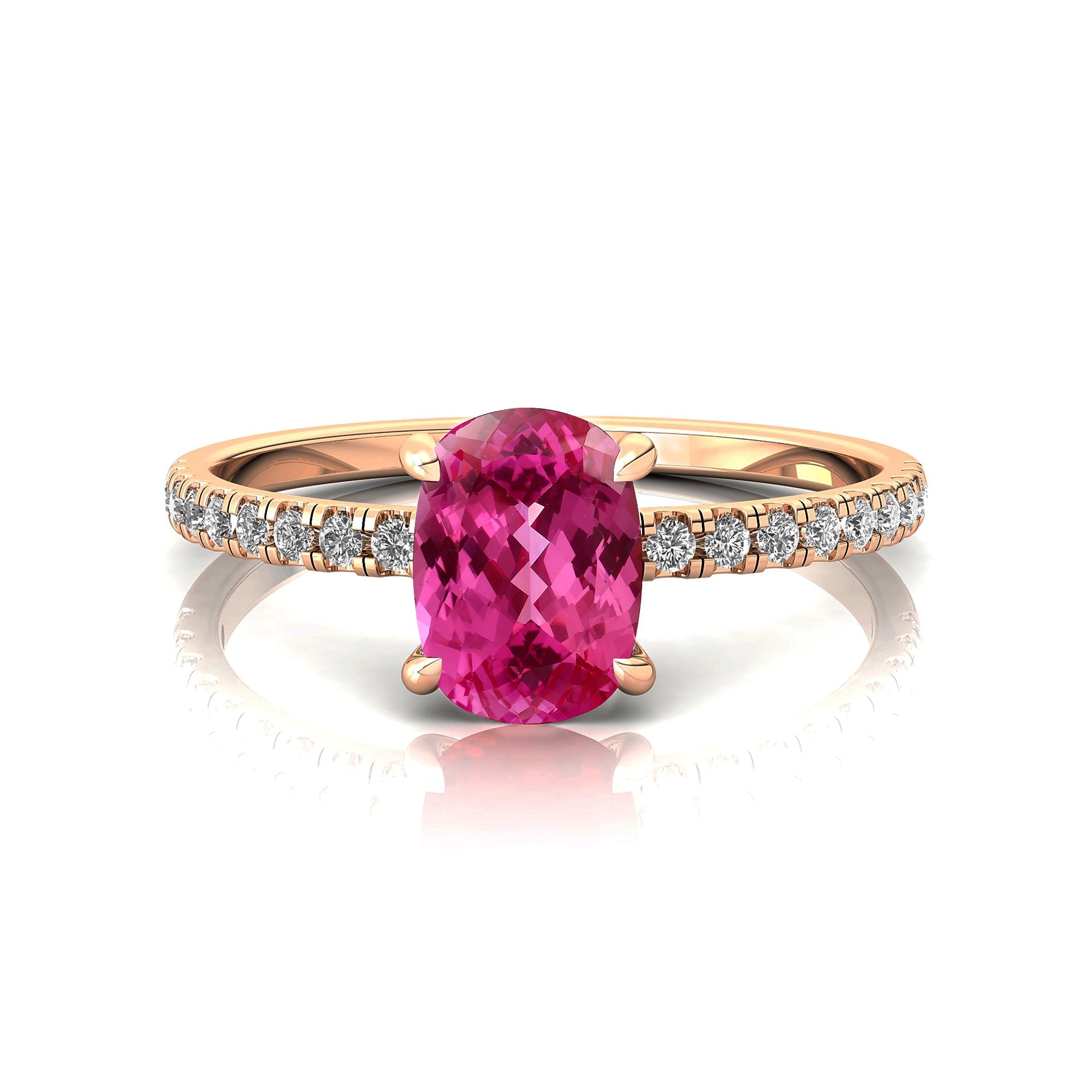 Long Cushion Pink Sapphire Thin Diamond Promise Ring - GeumJewels