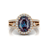 Solitaire Oval Alexandrite Split Shank Diamond Engagement Ring - GeumJewels