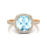 Halo Diamond Engagement Ring with Cushion Cut Aquamarine - GeumJewels