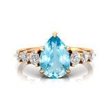 Pear Cut Aquamarine with Graduated Diamonds Ring - GeumJewels