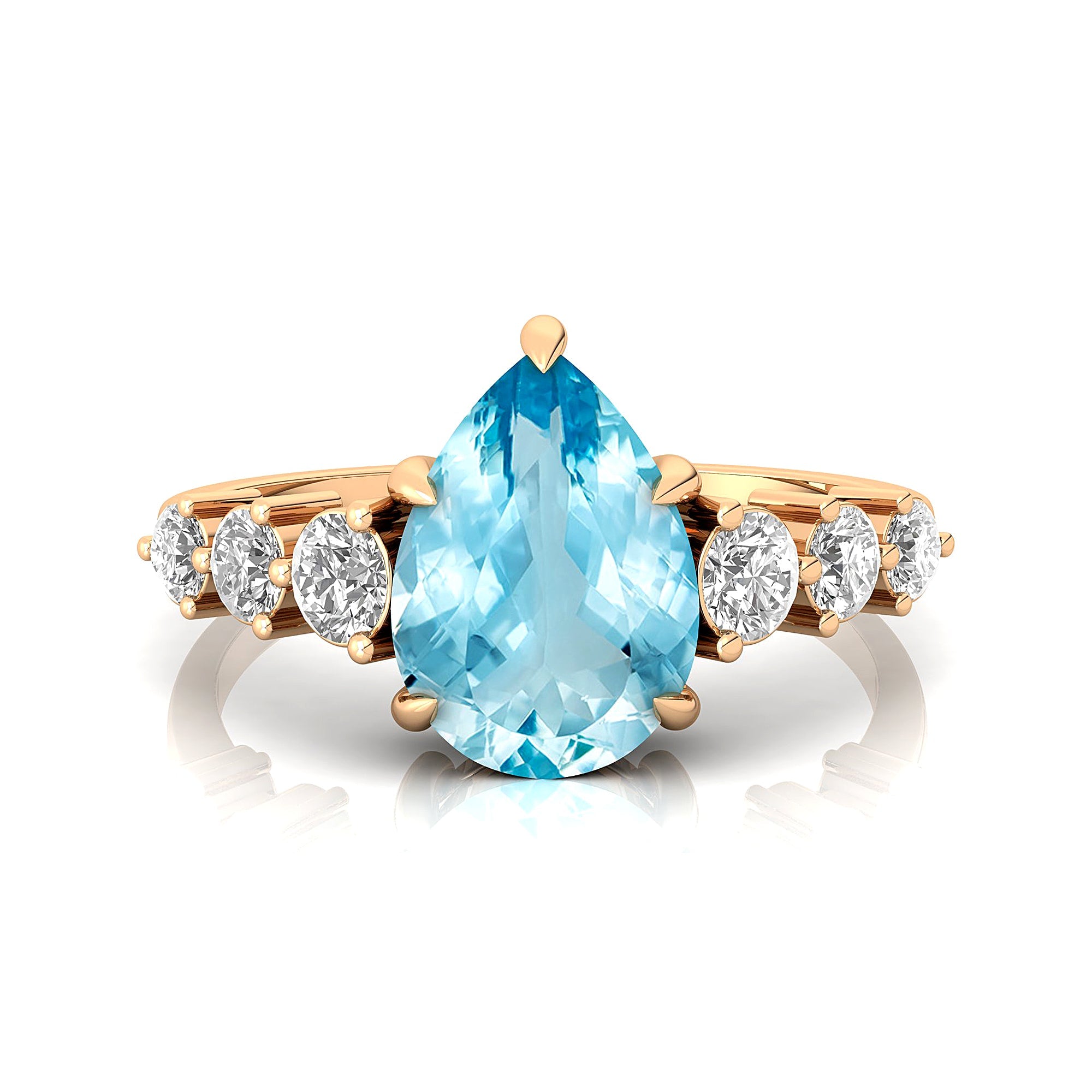 Pear Cut Aquamarine with Graduated Diamonds Ring - GeumJewels