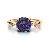 Criss Cross Nature Inspired Diamond Ring  with Round Alexandrite - GeumJewels