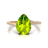 Twisted Up Down Band Pear Shaped Peridot Ring with Accent Diamonds - GeumJewels