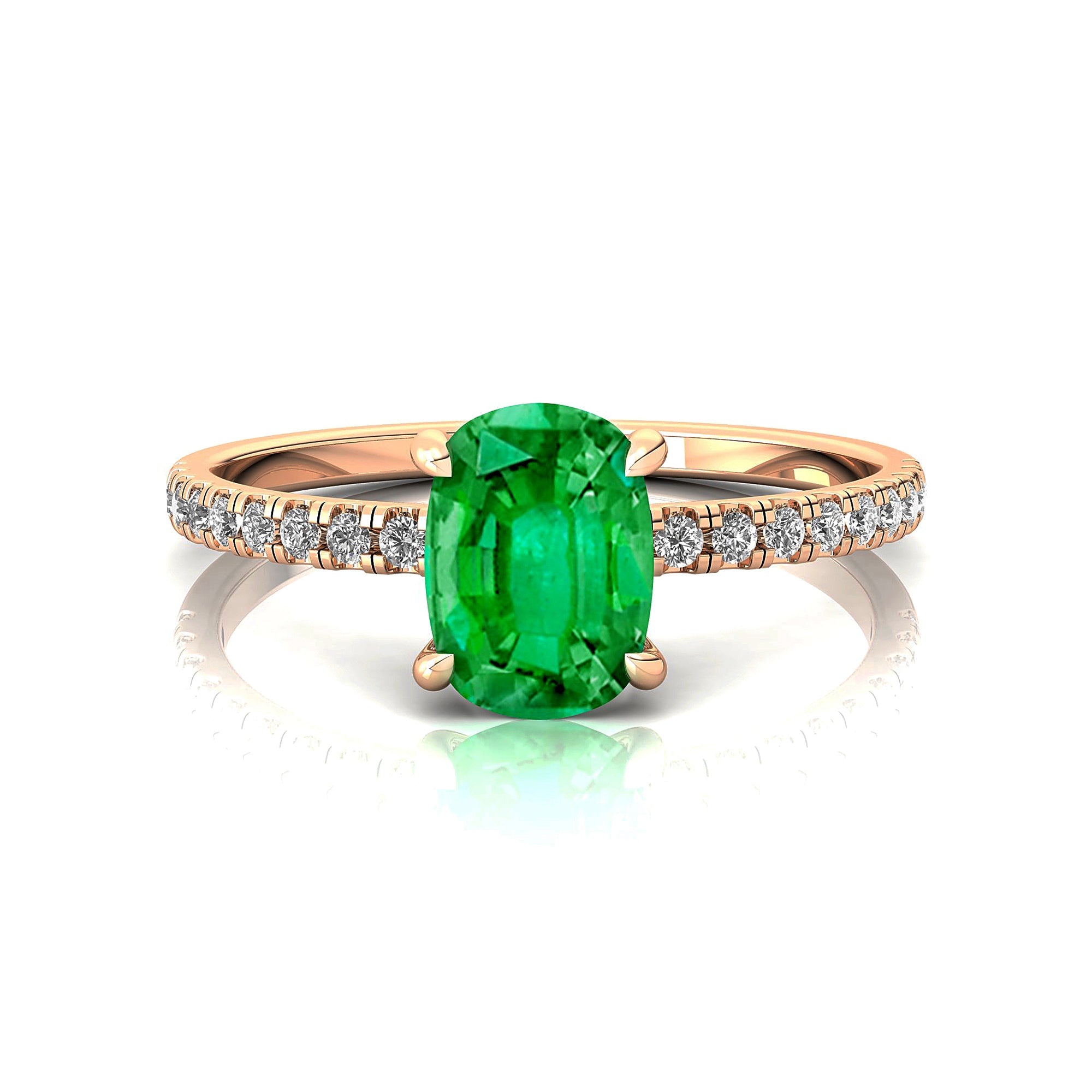 Long Cushion Emerald Thin Diamond Promise Ring - GeumJewels