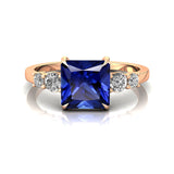 Princess Cut Blue Sapphire Graduating Accent Diamond Ring - GeumJewels