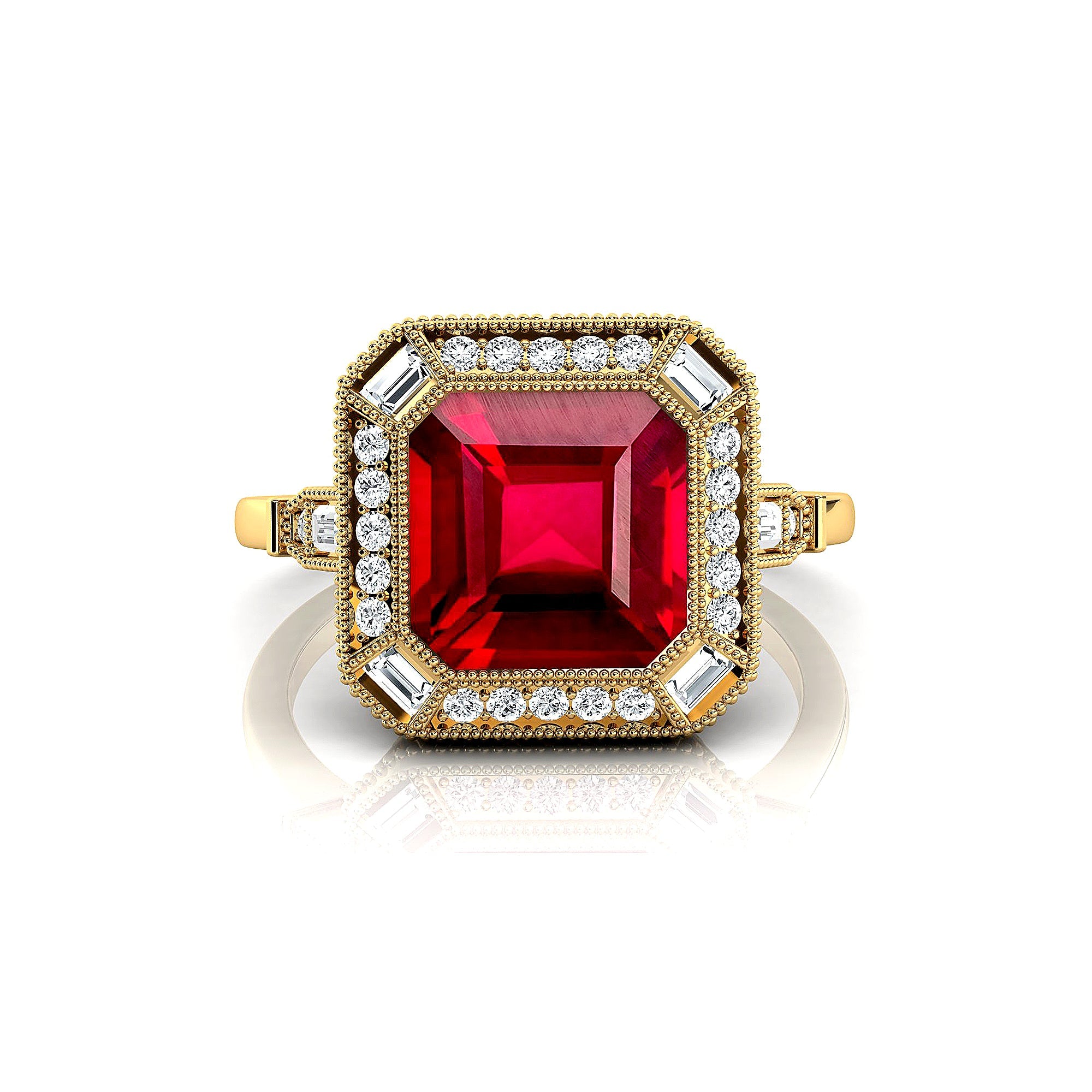 Vintage Style Square Cut Ruby Diamond Ring - GeumJewels