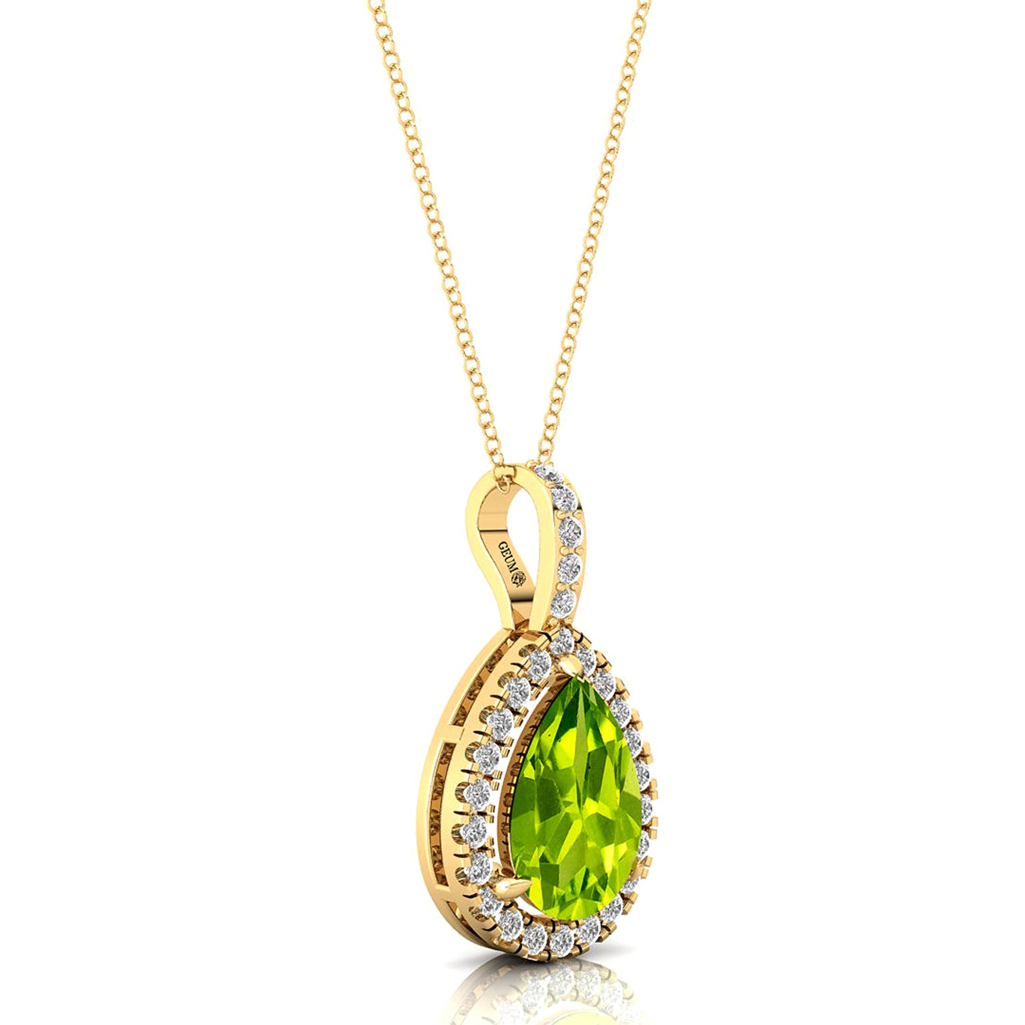 Peridot Teardrop Pendant with Diamond Halo - GeumJewels