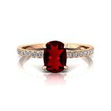 Long Cushion Garnet Thin Diamond Promise Ring - GeumJewels