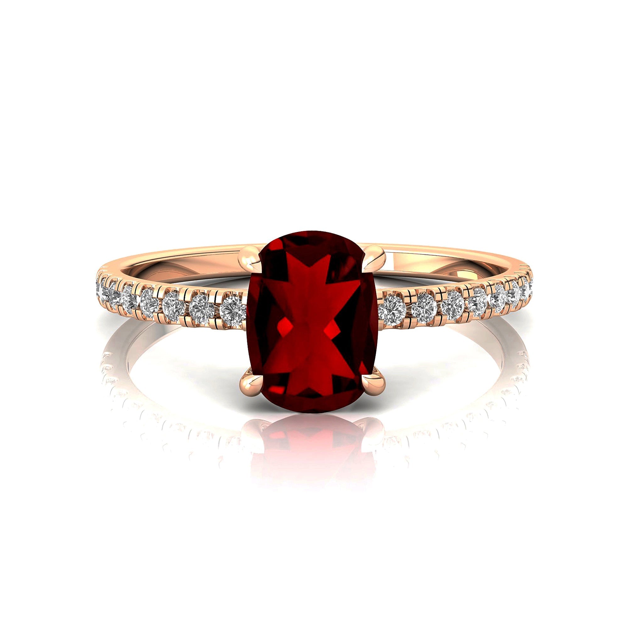 Long Cushion Garnet Thin Diamond Promise Ring - GeumJewels