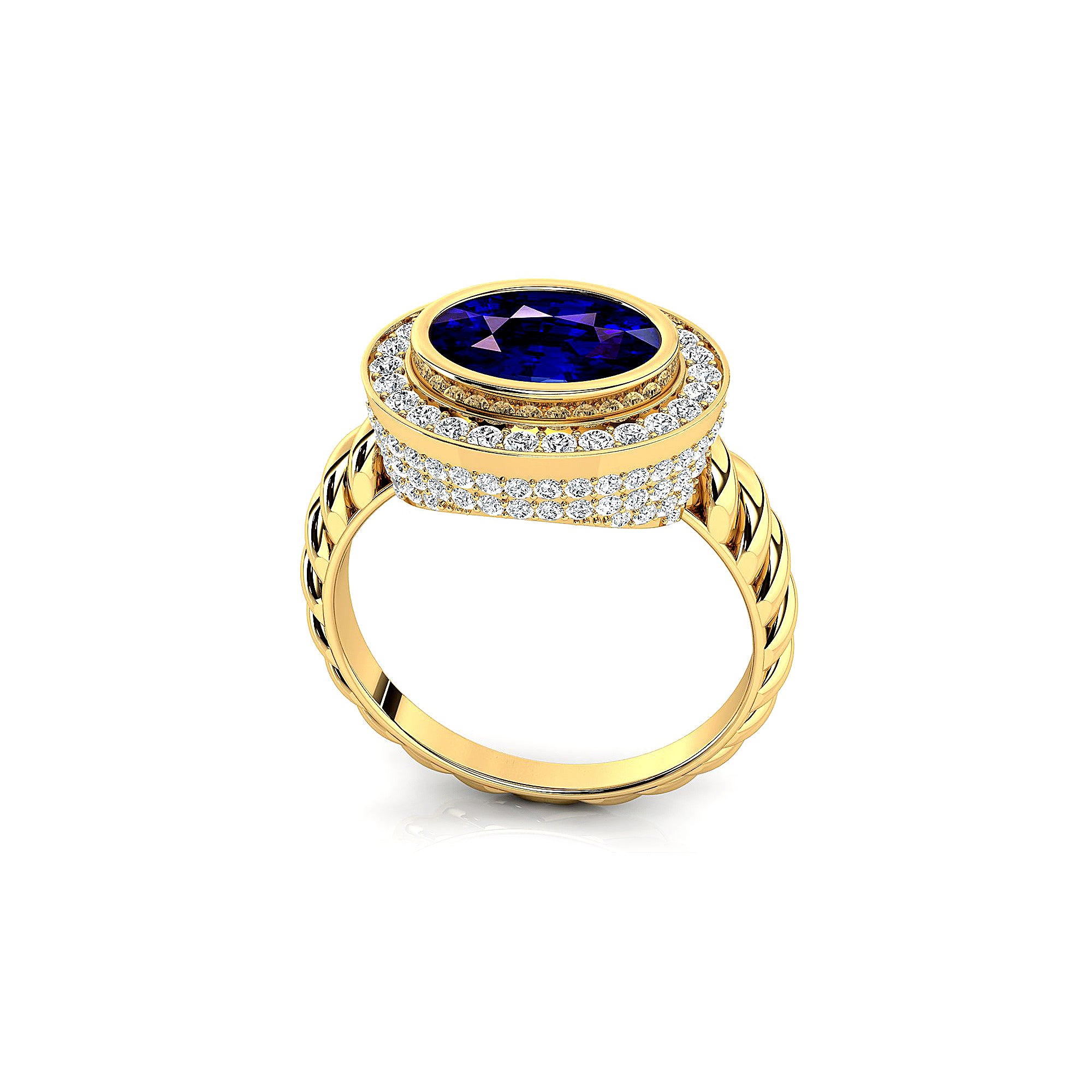 Vintage Style Elongated Oval Blue Sapphire Halo Diamond Twisted Ring - GeumJewels