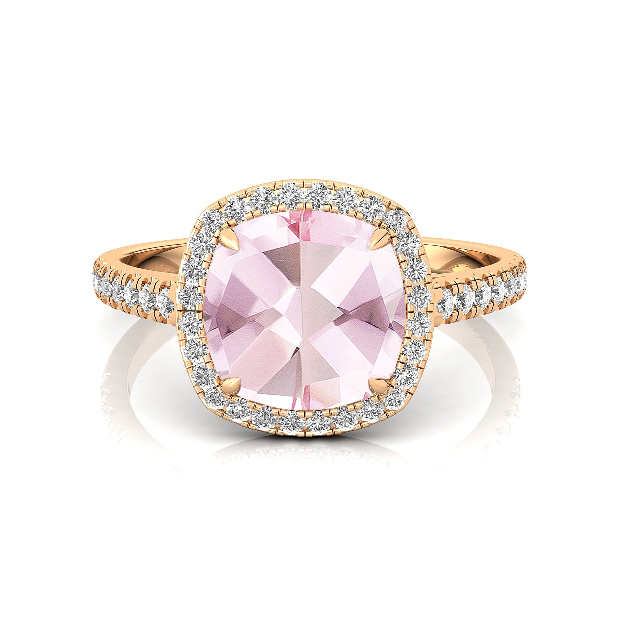 Halo Diamond Engagement Ring with Cushion Cut Morganite - GeumJewels