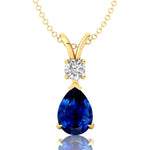Blue Sapphire Teardrop Pendant with Solitaire Diamond - GeumJewels