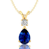 Blue Sapphire Teardrop Pendant with Solitaire Diamond - GeumJewels