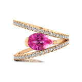Fashionable V Shaped Diamond Ring with Pear Cut Pink Sapphire - GeumJewels