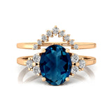 London Blue Topaz Gold Ring With Stackable Diamond Band - GeumJewels