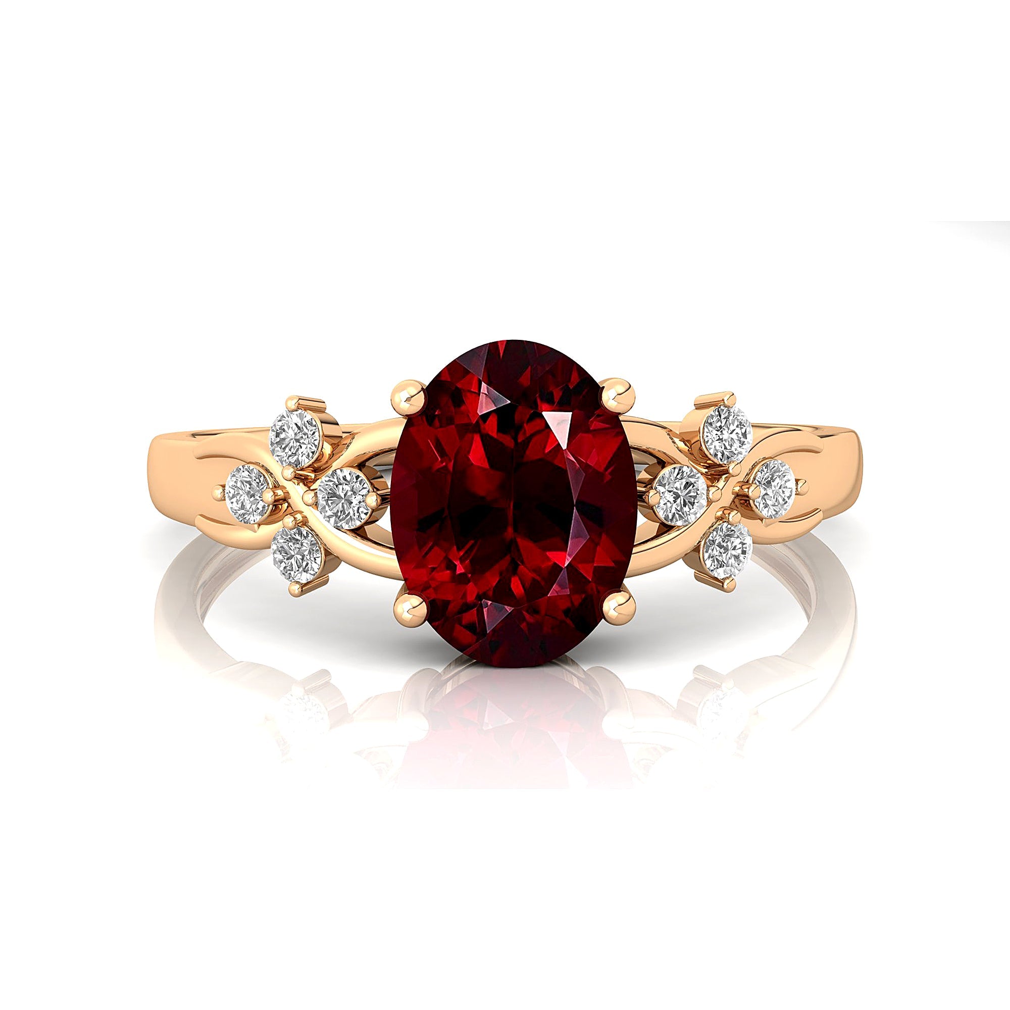 Criss Cross Diamond Ring with Oval Cut Garnet - GeumJewels