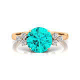 Trio Diamond Engagement Ring with Round Solitaire Paraiba Tourmaline - GeumJewels