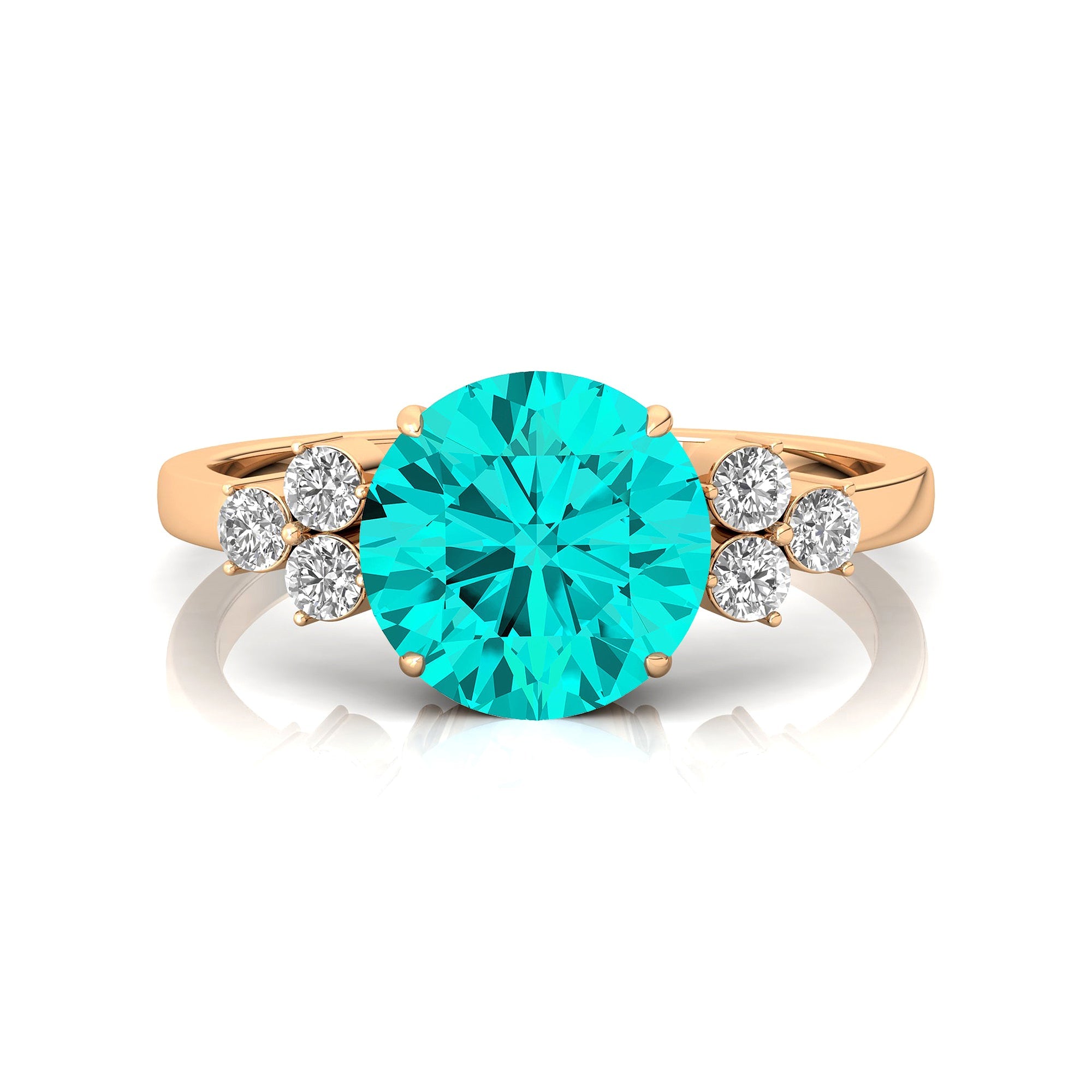 Trio Diamond Engagement Ring with Round Solitaire Paraiba Tourmaline - GeumJewels