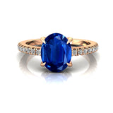Oval Solitaire Blue Sapphire with Accent Diamonds Engagement Ring - GeumJewels
