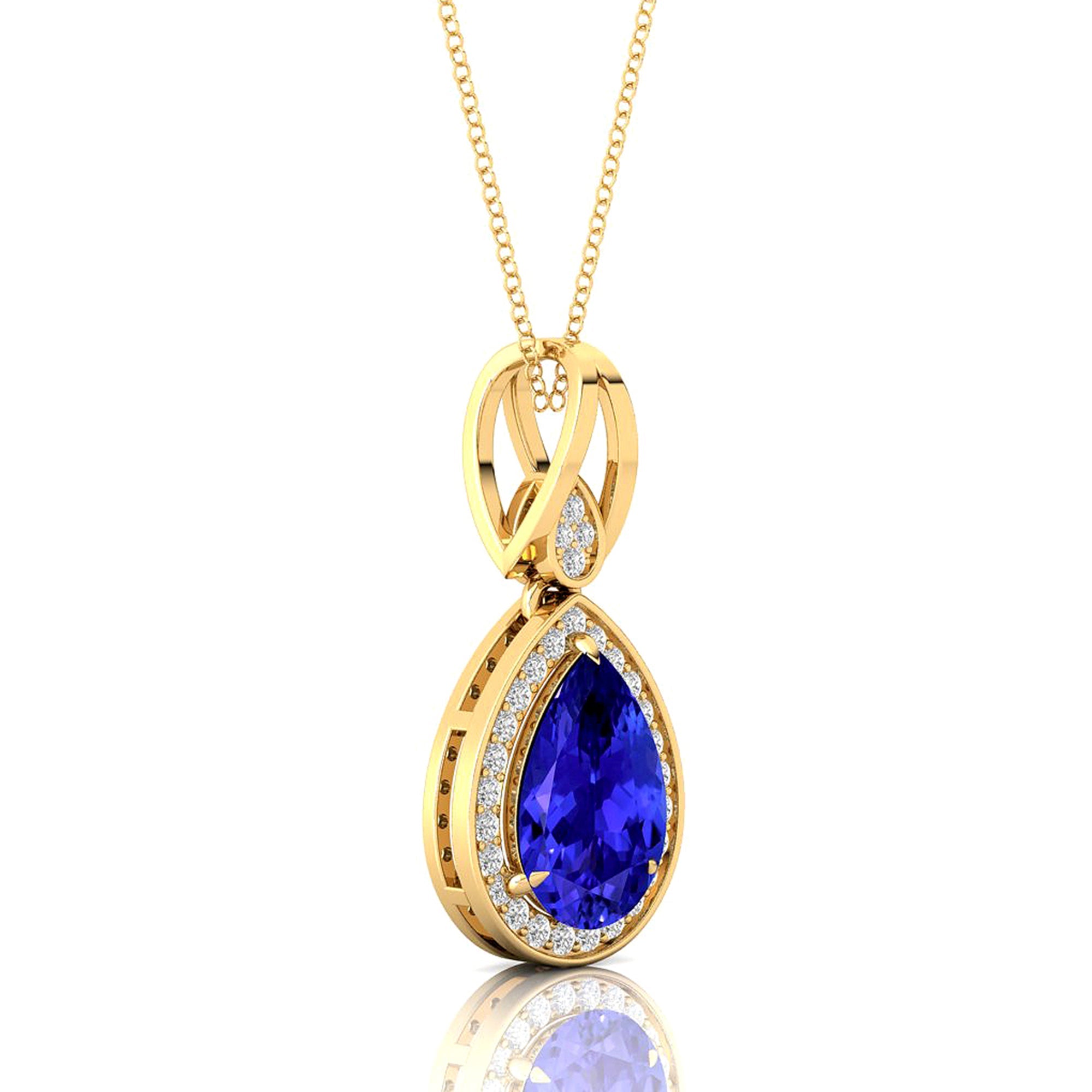 Classic Teardrop Shaped Tanzanite Halo Diamond Dangle Pendant - GeumJewels