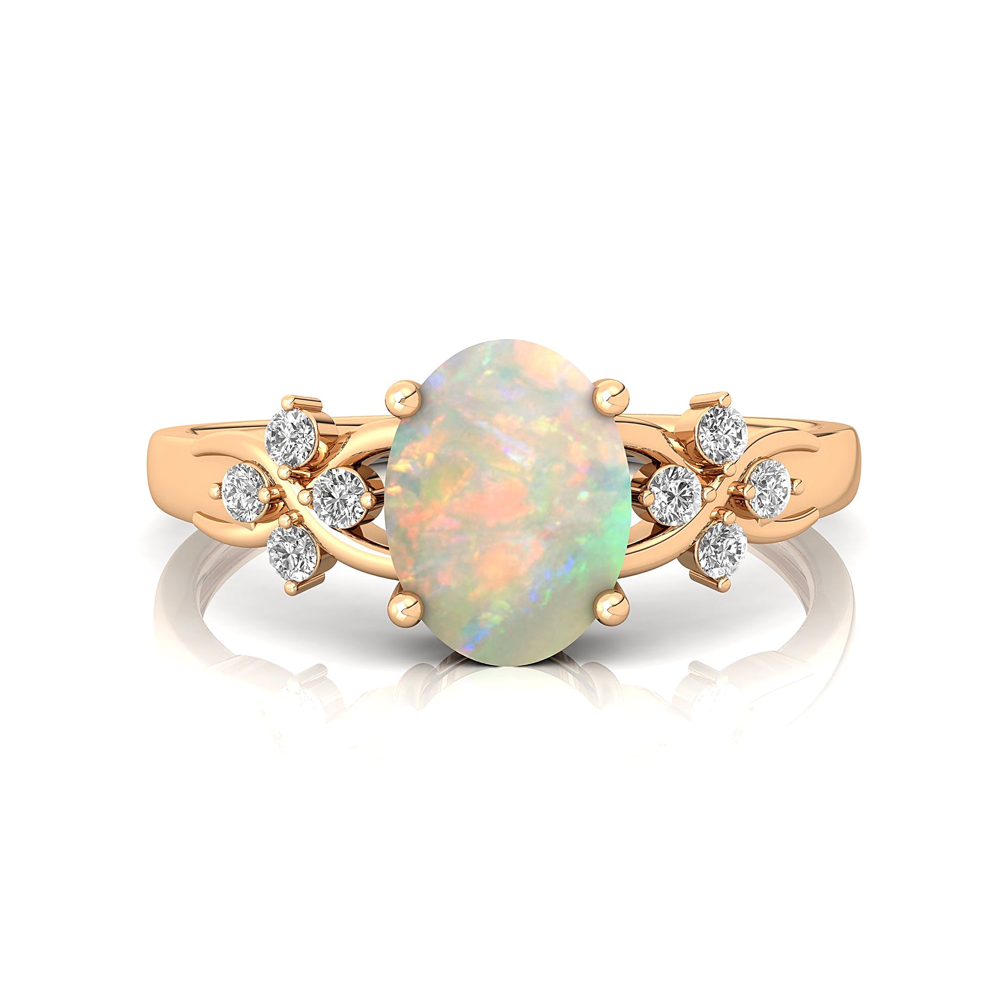 Criss Cross Diamond Ring with Oval Cut Opal - GeumJewels