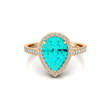 Classic Pear Shaped Paraiba Tourmaline Halo Diamond Engagement Ring - GeumJewels