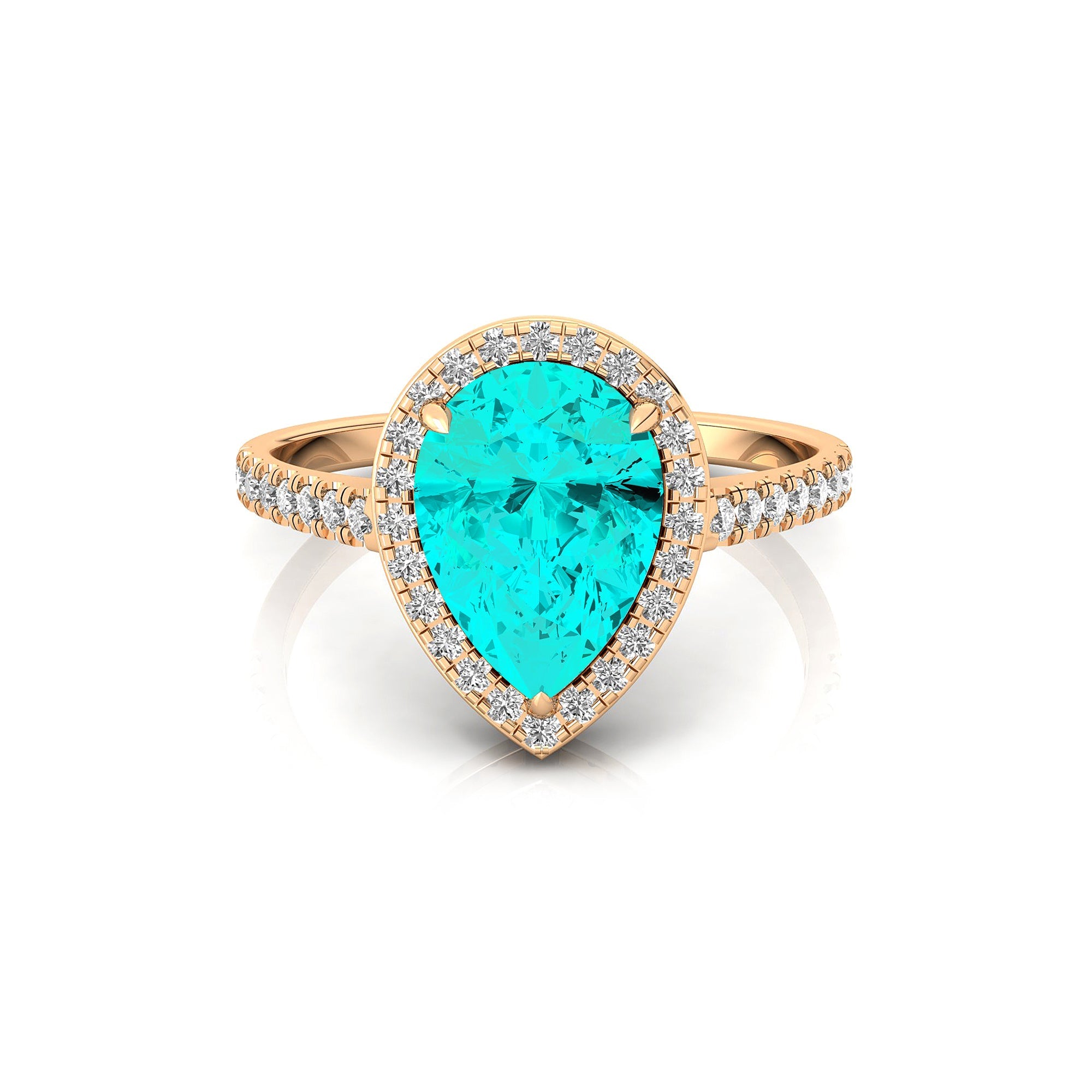 Classic Pear Shaped Paraiba Tourmaline Halo Diamond Engagement Ring - GeumJewels