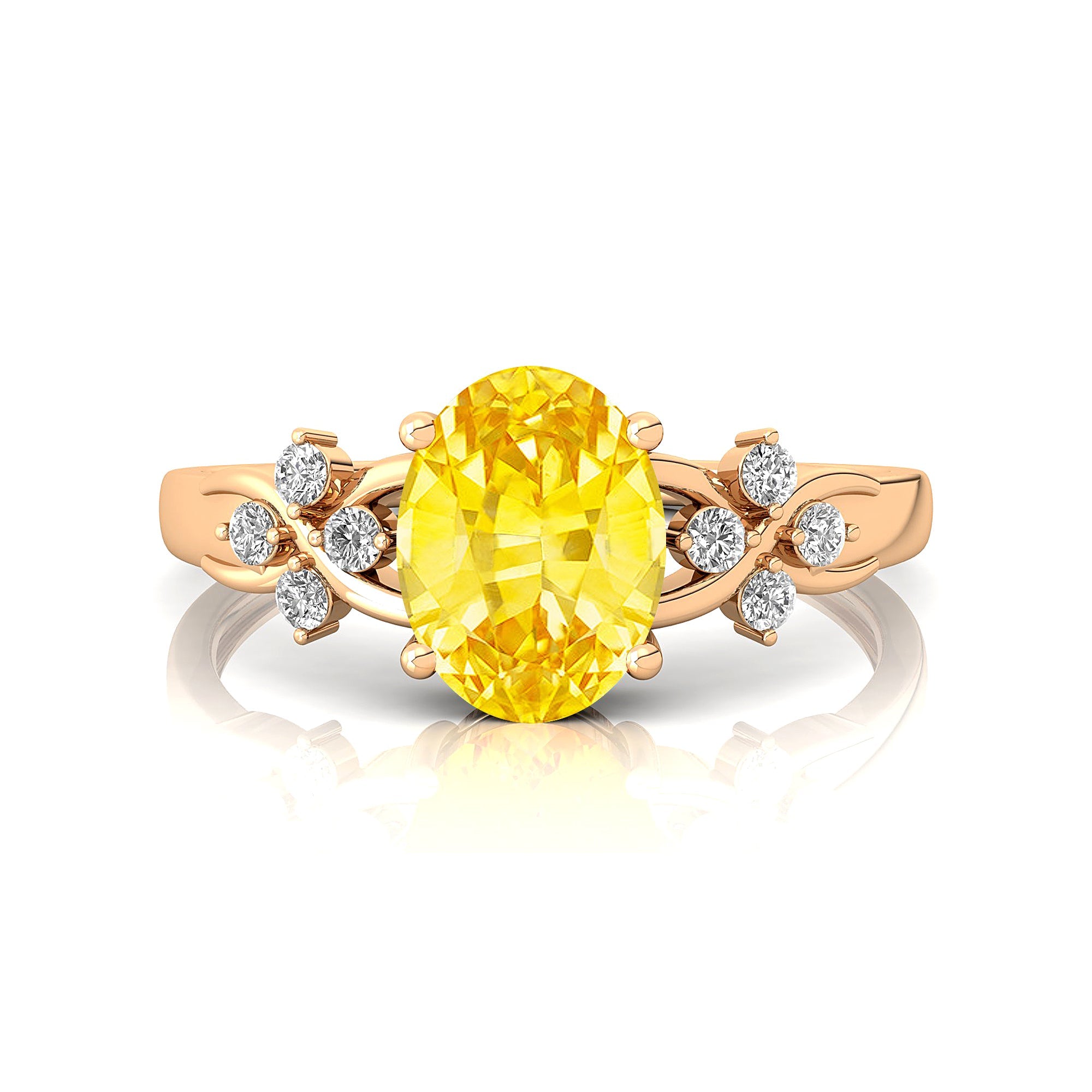 Criss Cross Diamond Ring with Oval Cut Yellow Sapphire - GeumJewels