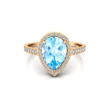 Classic Pear Shaped Aquamarine Halo Diamond Engagement Ring - GeumJewels