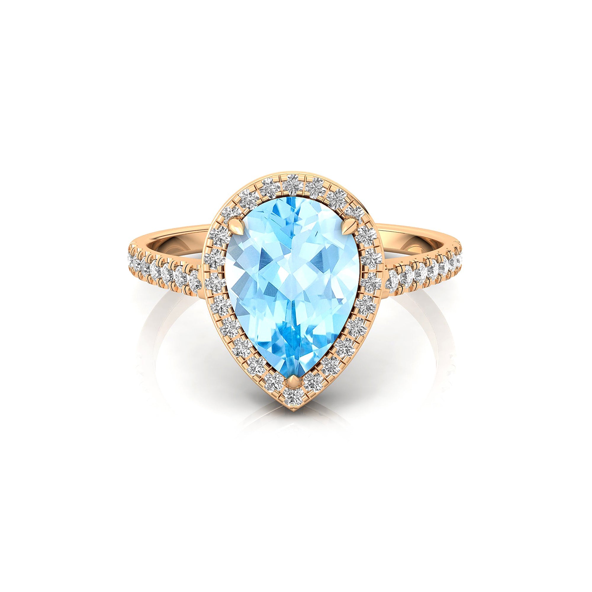 Classic Pear Shaped Aquamarine Halo Diamond Engagement Ring - GeumJewels