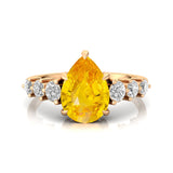 Pear Cut Yellow Sapphire with Graduated Diamonds Ring - GeumJewels