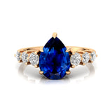Pear Cut Blue Sapphire with Graduated Diamonds Ring - GeumJewels