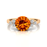 Trio Diamond Engagement Ring with Round Solitaire Citrine - GeumJewels