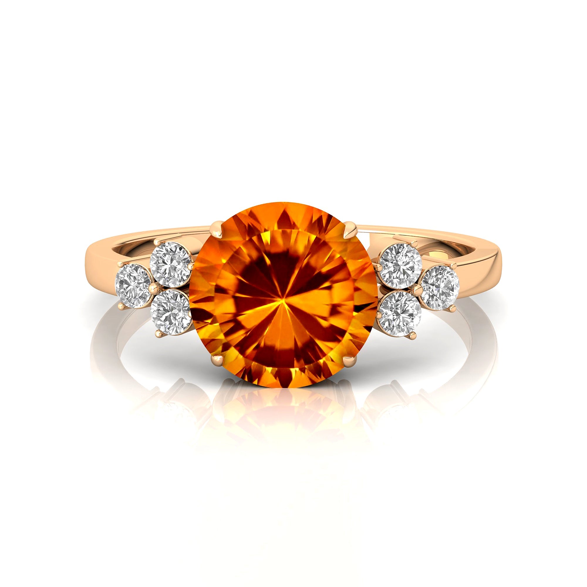 Trio Diamond Engagement Ring with Round Solitaire Citrine - GeumJewels