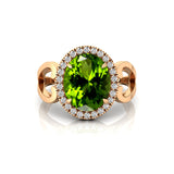 Vintage Love Inspired Oval Peridot Halo Diamond Engagement Ring - GeumJewels