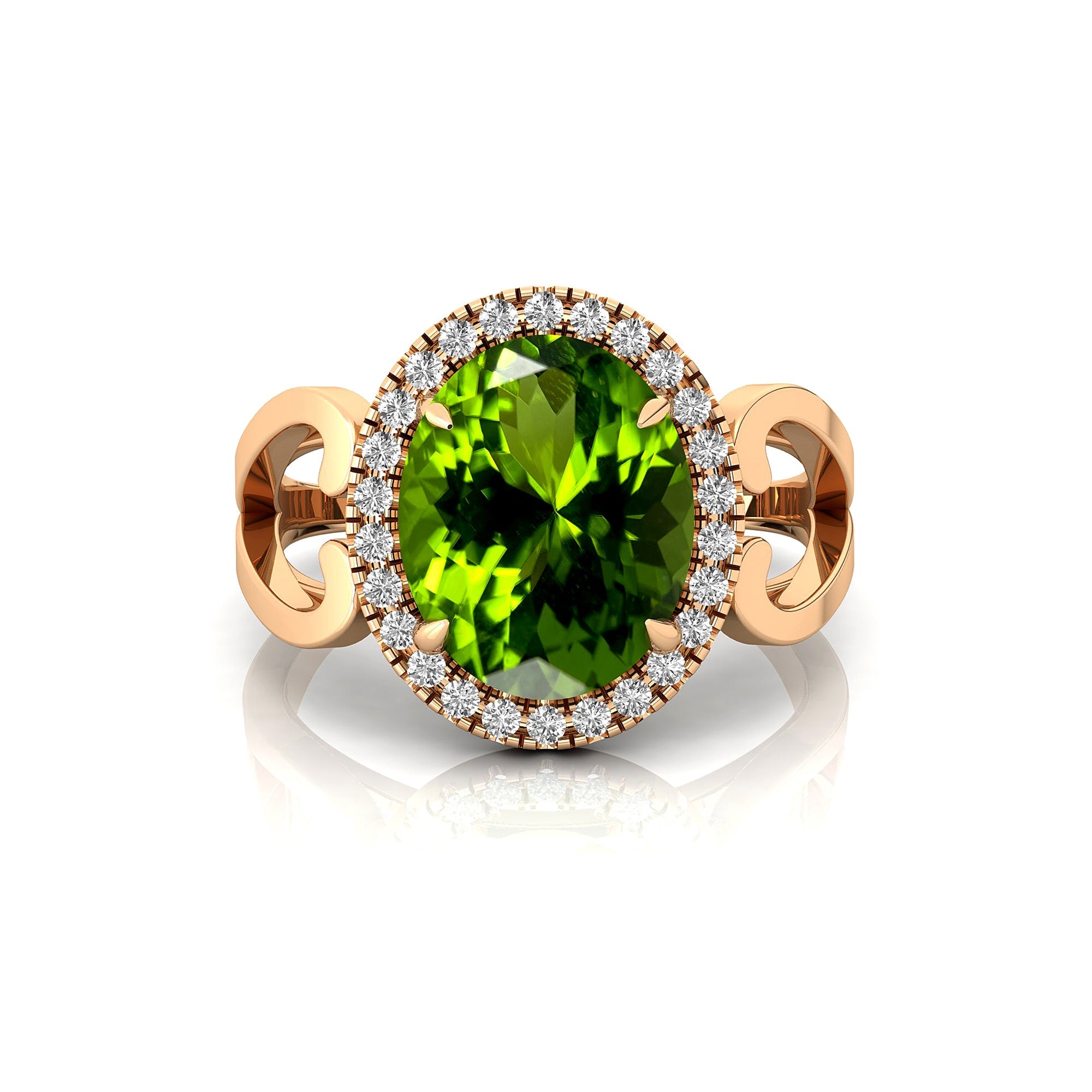 Vintage Love Inspired Oval Peridot Halo Diamond Engagement Ring - GeumJewels