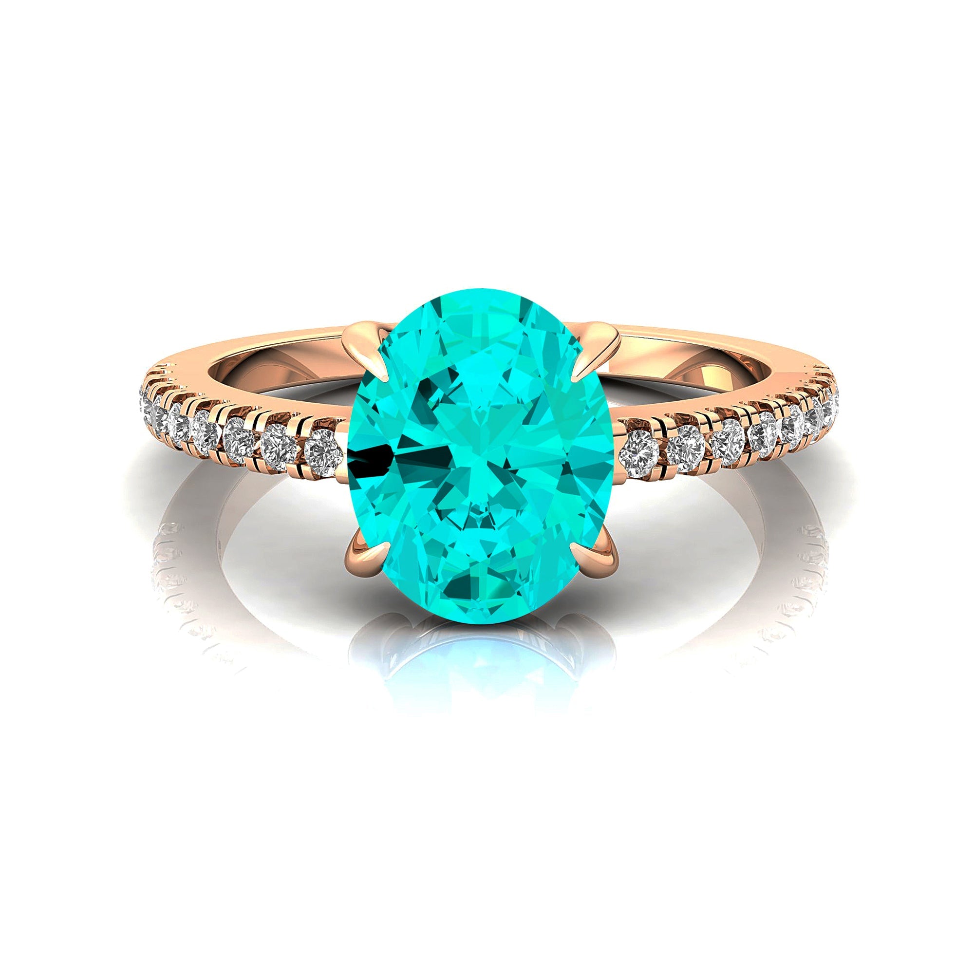 Oval Solitaire Paraiba Tourmaline with Accent Diamonds Engagement Ring - GeumJewels