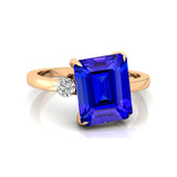 Emerald Shaped Tanzanite with 3mm Accent Solitaire Engagement Ring - GeumJewels