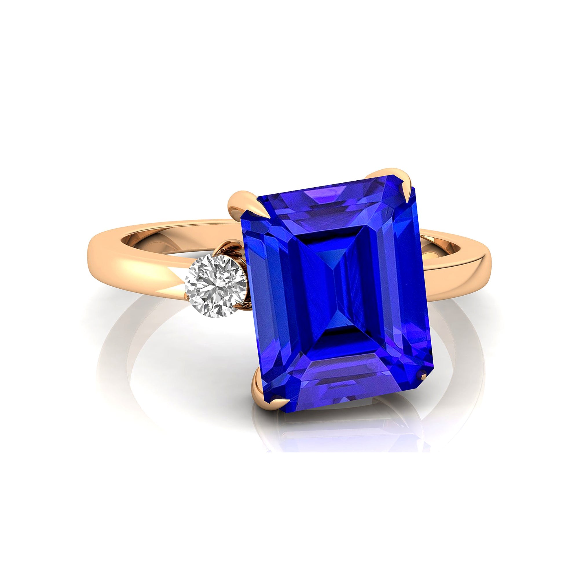 Emerald Shaped Tanzanite with 3mm Accent Solitaire Engagement Ring - GeumJewels