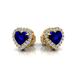 Heart Shaped Tanzanite Halo Diamond Stud Earrings - GeumJewels