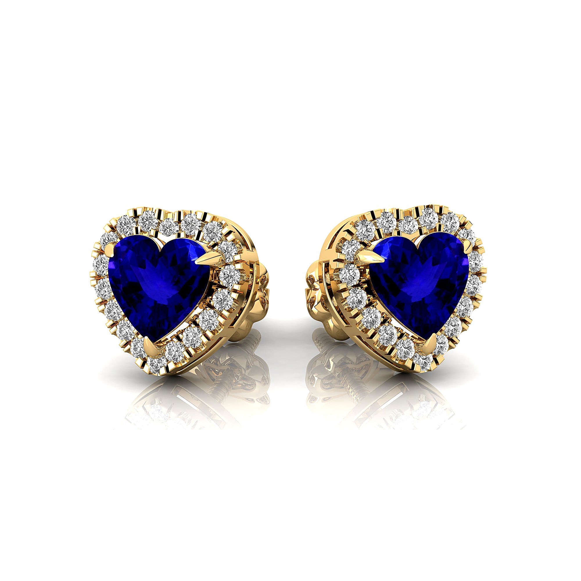 Heart Shaped Tanzanite Halo Diamond Stud Earrings - GeumJewels