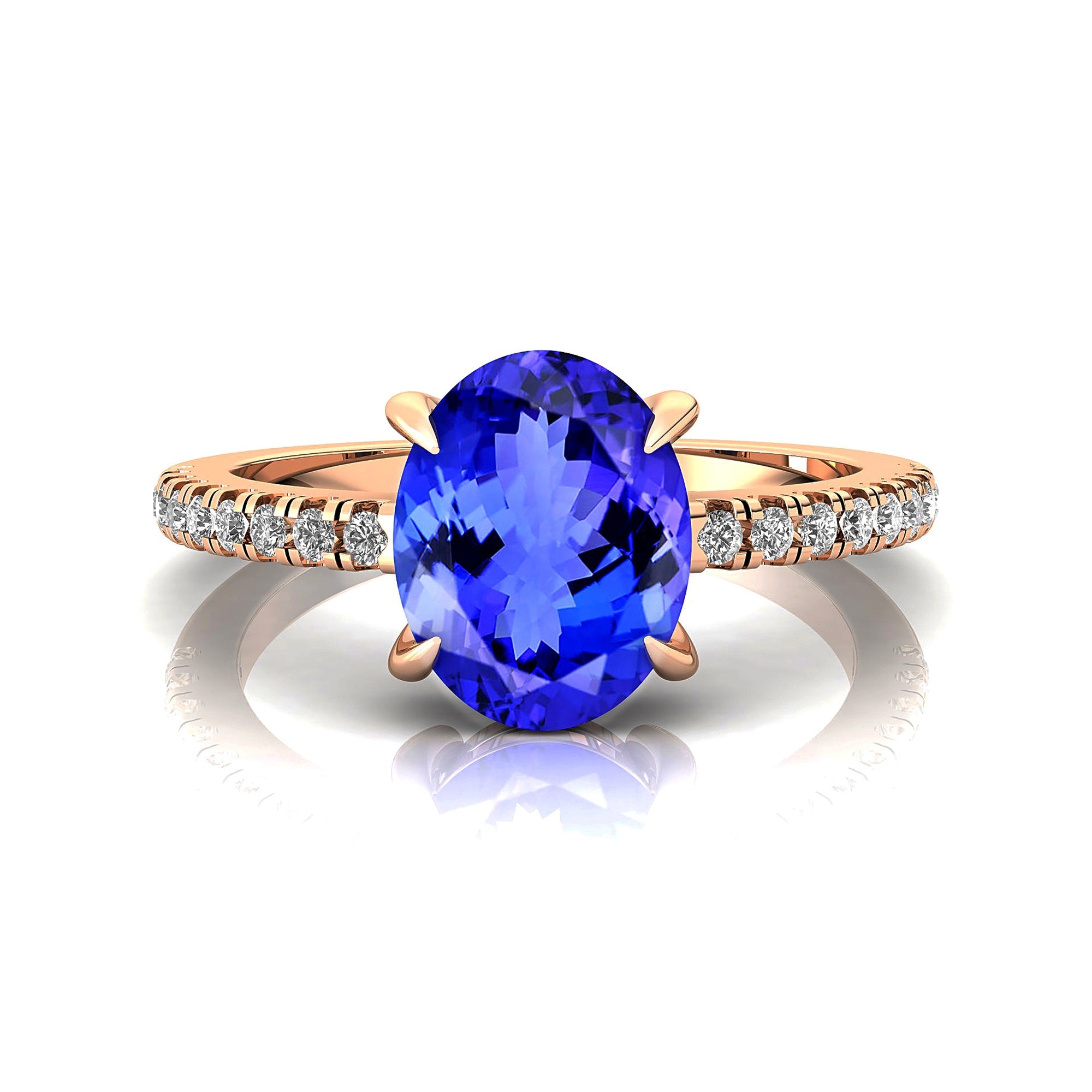 Oval Solitaire Tanzanite with Accent Diamonds Engagement Ring - GeumJewels
