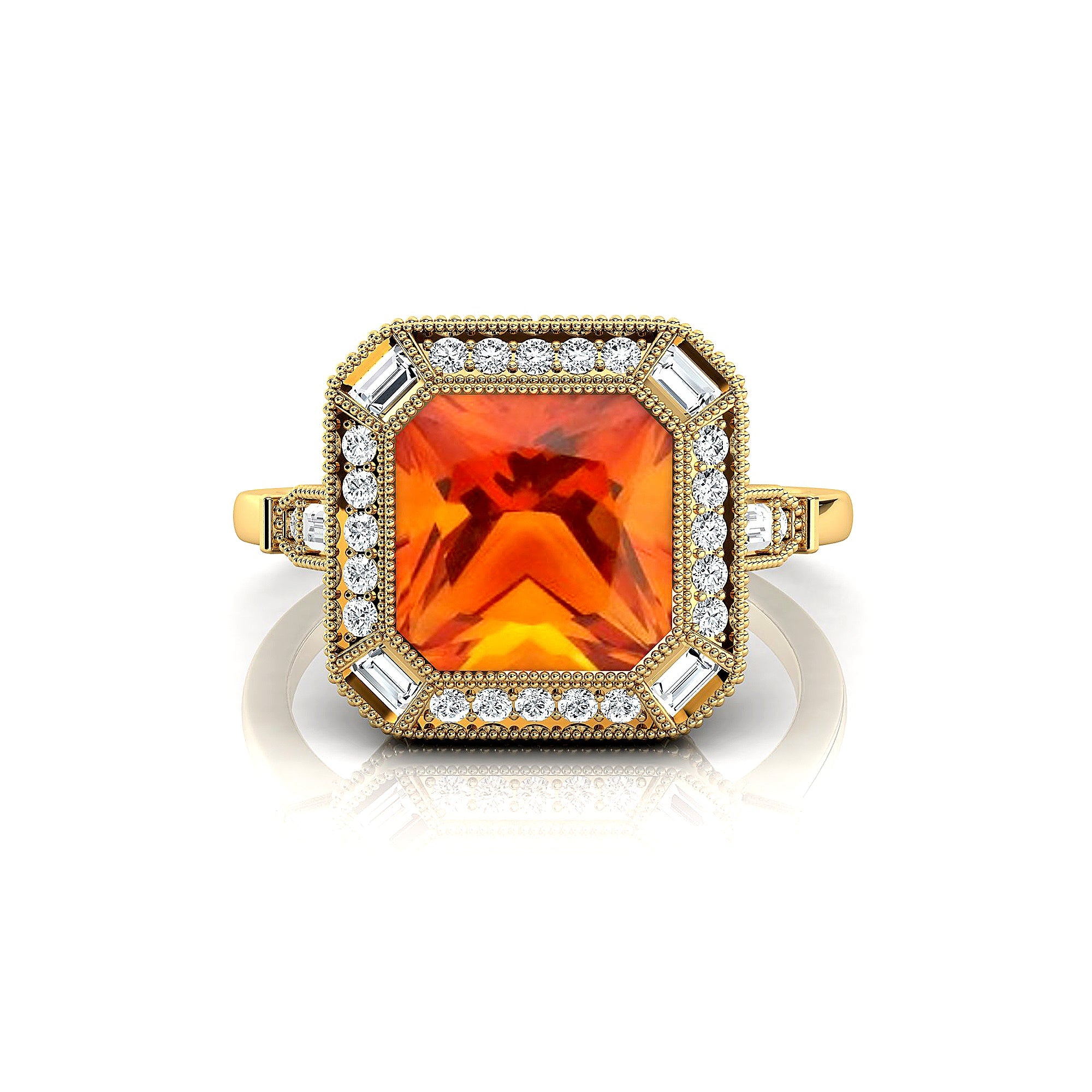 Vintage Style Square Cut Citrine Diamond Ring - GeumJewels