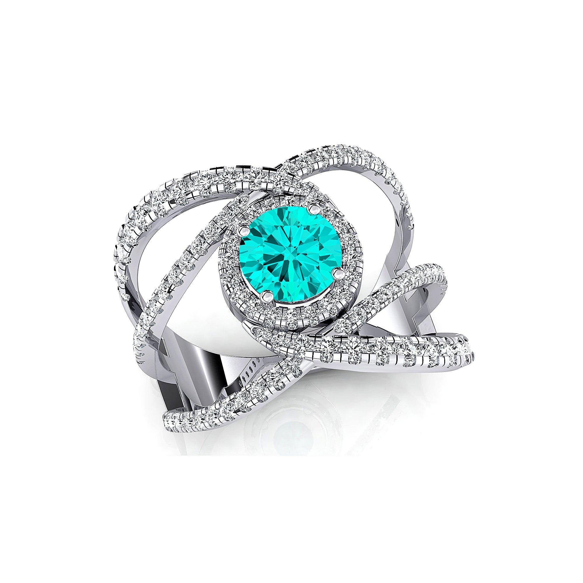 Solitaire Round Paraiba Tourmaline Cocktail Diamond Ring - GeumJewels
